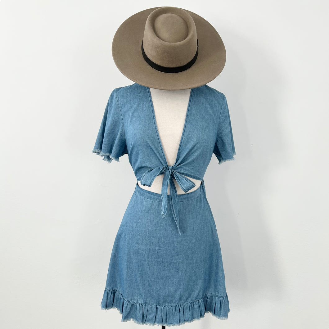 Chambray Tie Front Dress - Blue