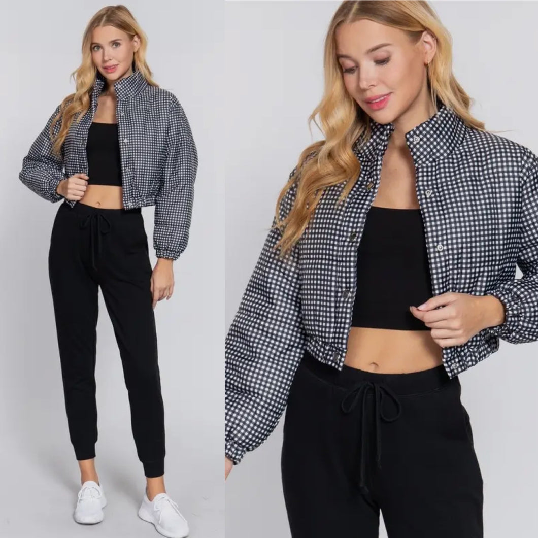 Gingham Crop Puffer Jacket