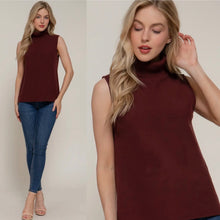 Turtleneck Knit Sleeveless Top - Maroon