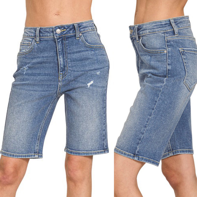 Blogger Stretch Denim Shorts - Midwash