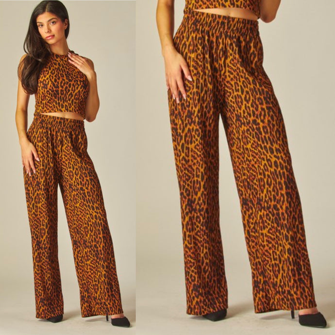 Kelly Wide Leg Pants - Leopard