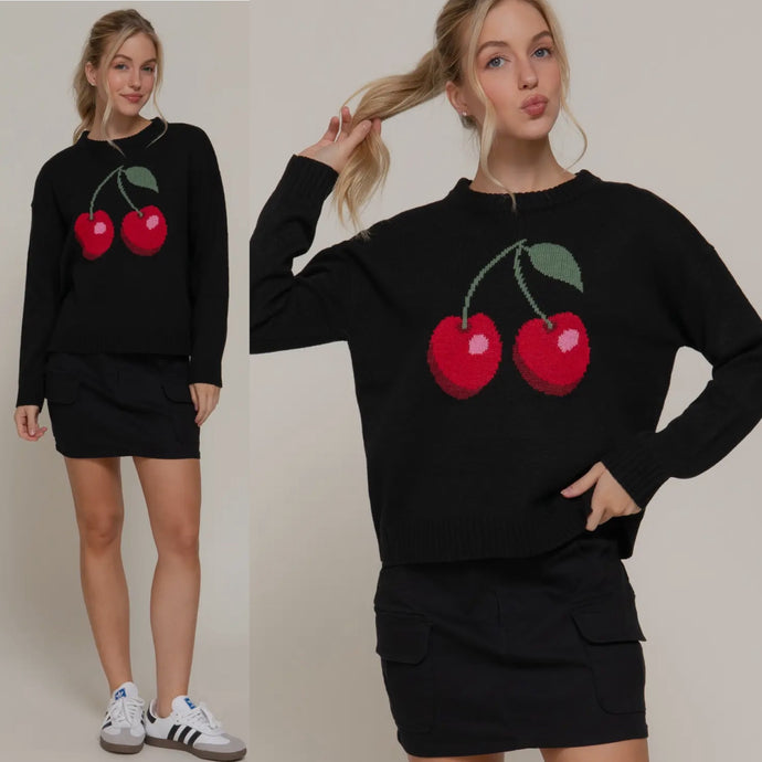 Cherry Bomb Knit Sweater - Black