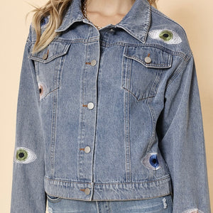 Evil Eye Denim Jacket - Blue