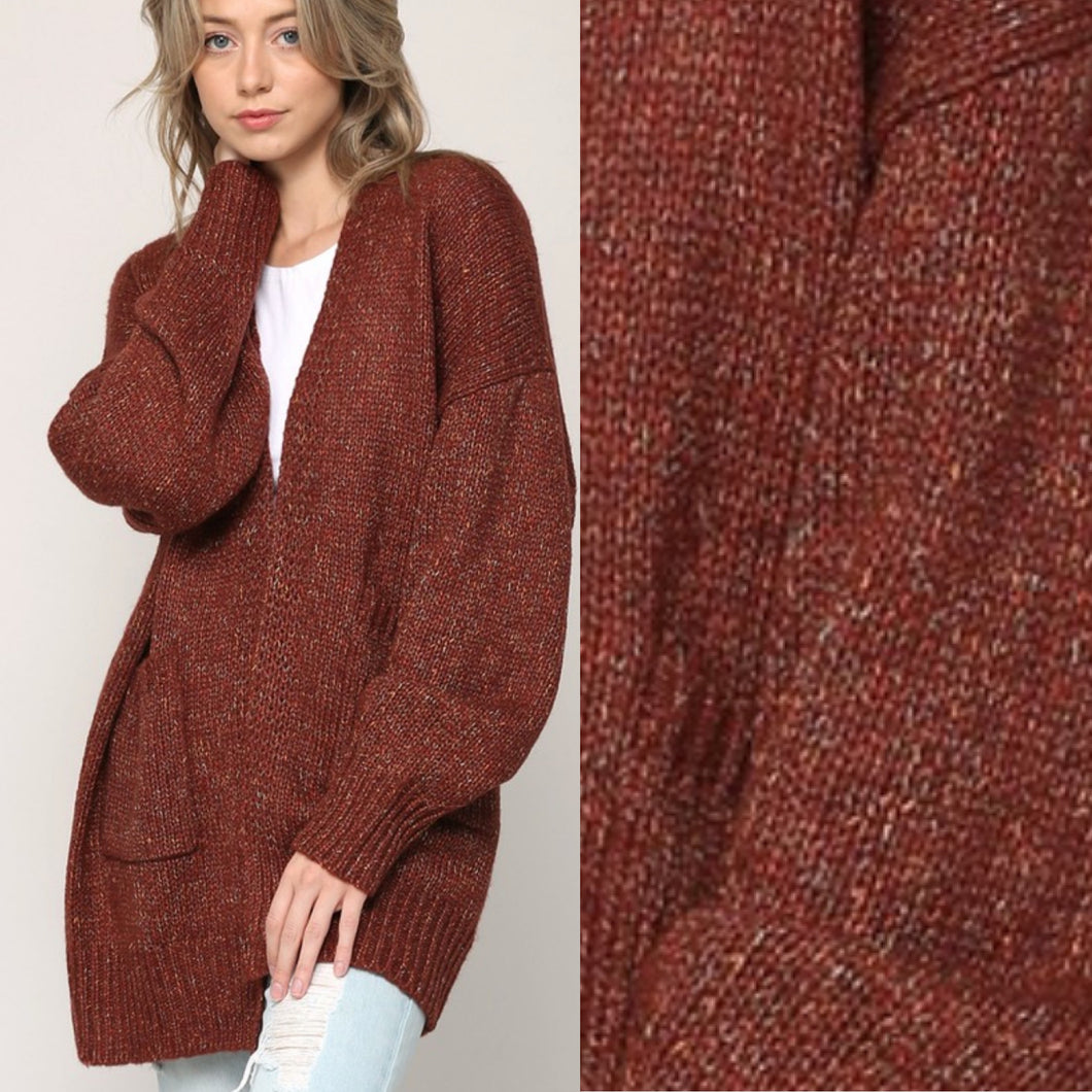 Confetti Long Open Cardigan - Coffee