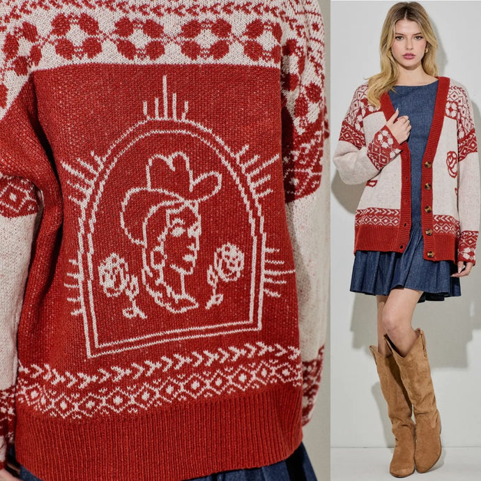 Nashville Cardigan Sweater - Red/Ivory