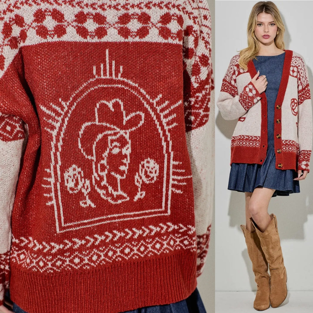 Nashville Cardigan Sweater - Red/Ivory
