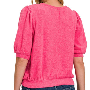 Nora Fleece Short Sleeve Sweater - Pink