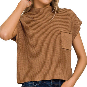 Mock Neck Sweater Vest - Camel