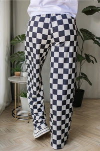 Checkerboard Wide Leg Pants - Black/White