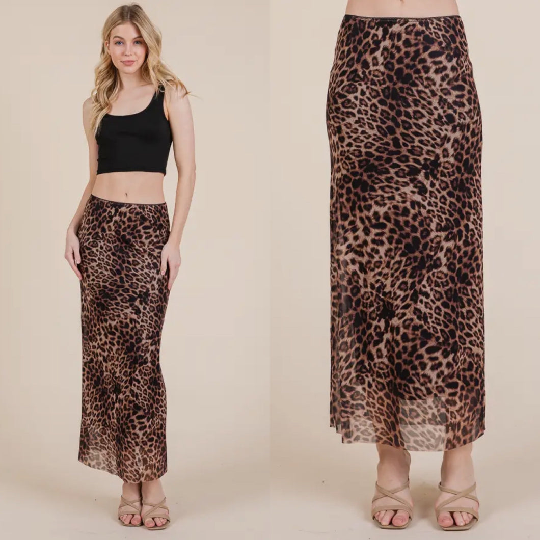 Kelly Stretch Midi Skirt - Leopard