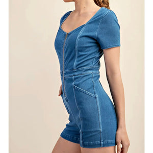 Debbie Zipper Romper - Denim