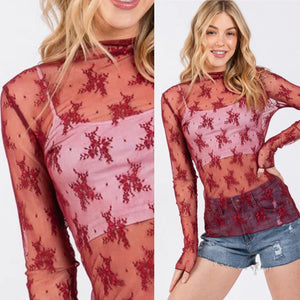 Pippa Long Sleeve Floral Lace Top - Magenta