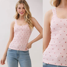 Lace Trim Tank - Pink Ditsy Rose