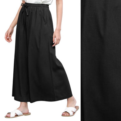 Linen 7/8 Wide Leg Pants - Black