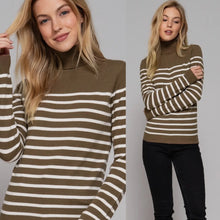 New England Stripe Turtleneck Sweater - Chocolate/Ivory