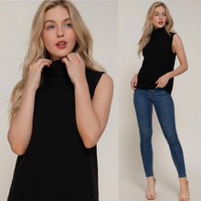 Turtleneck Knit Sleeveless Top - Black