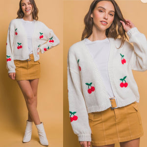 Cherry Bomb Cardigan Sweater - White