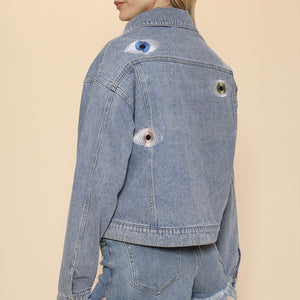 Evil Eye Denim Jacket - Blue