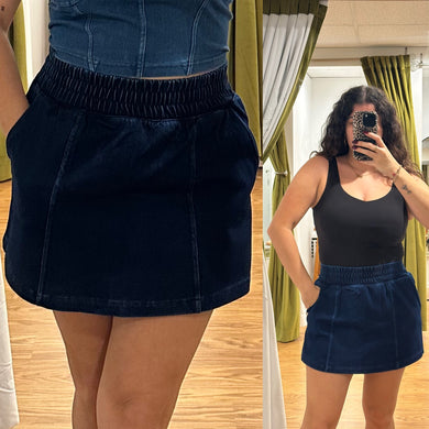 Ultimate Soft Stretch Denim Skort - Dark Denim Blue