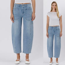 Flying Monkey High Waist Stretch Slim Barrel Denim - Midwash Denim