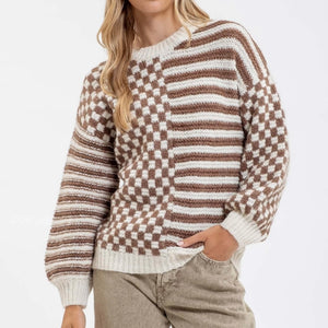 Winding Way Checkerboard Sweater - Beige