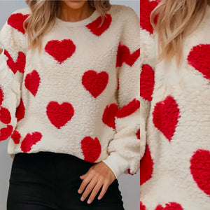 Heart Fuzzy Sweater - Red