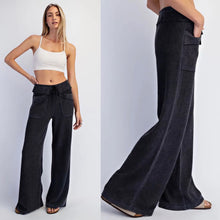 Wide Leg Waffle Knit Pants - Black