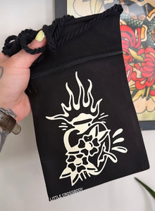 Sacred Heart Tattoo Canvas Crossbody Bag - Black