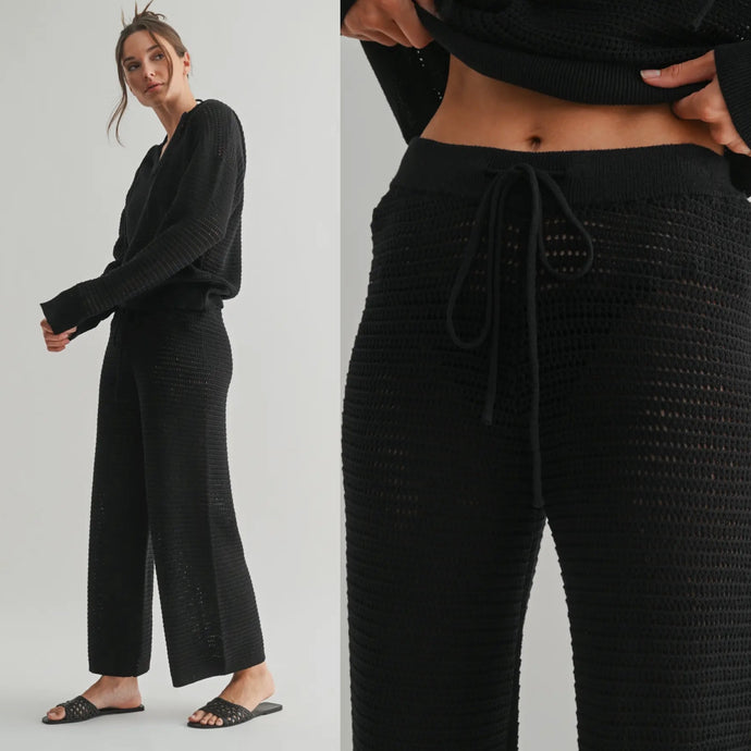 Breezy Crochet Straight Leg Pants - Black
