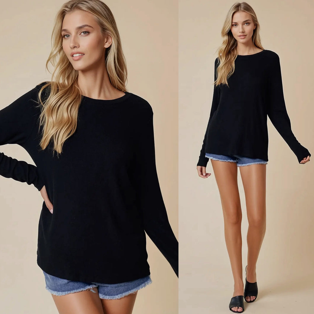 Ultra Soft Fine Rib Long Sleeve - Black
