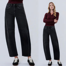 Flying Monkey High Waist Stretch Slim Barrel Denim - Black