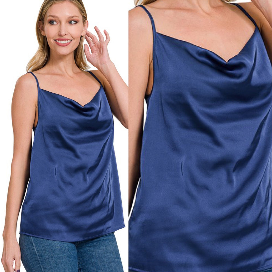 Date Night Satin Tank - Midnight Navy