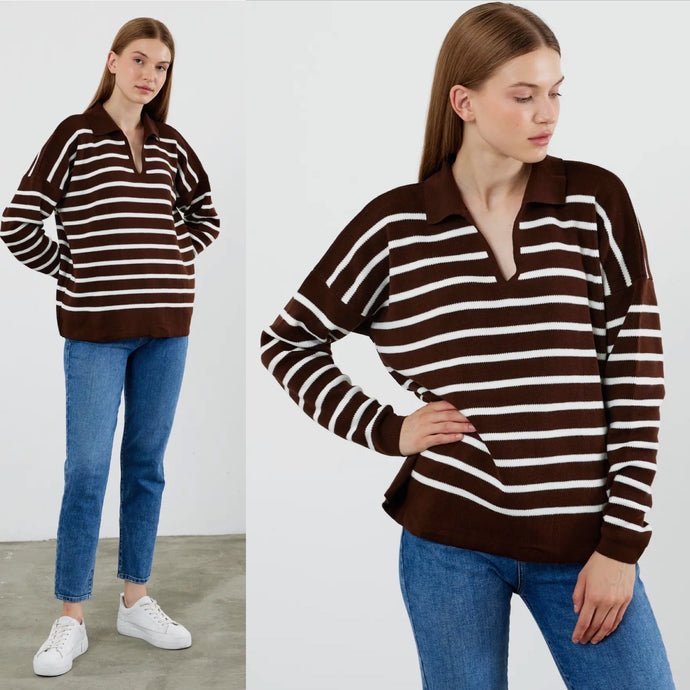 Upstate Stripe Sweater - Chocolate