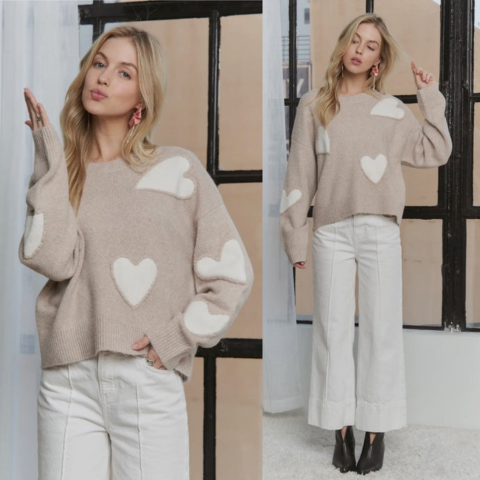 Love Letter Sweater - Taupe/White