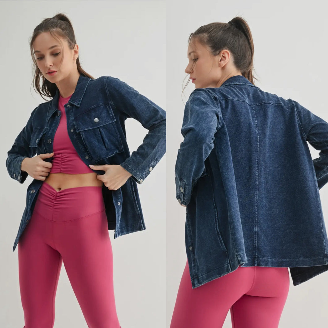 Soft Mineral Wash Cotton Shacket - Dark Denim