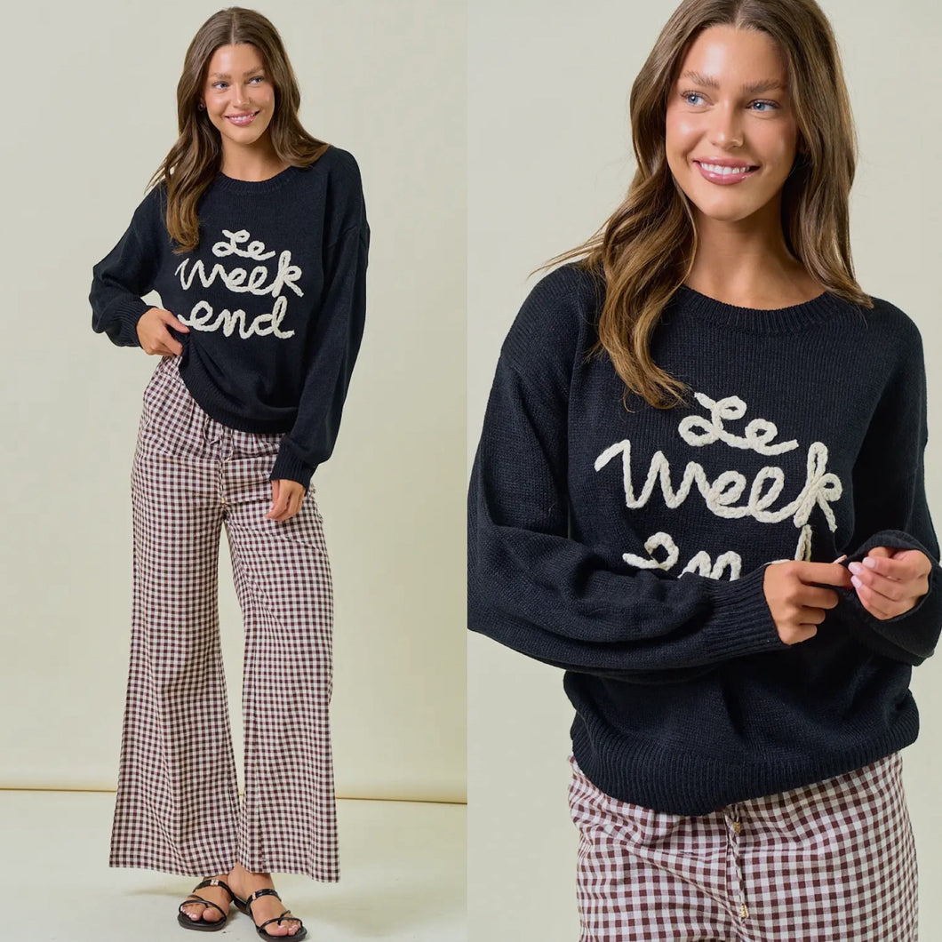 Le Weekend Embroidered Knit Sweater - Black