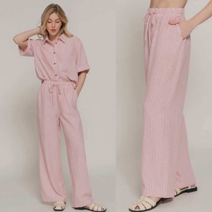 Coastal Straight Leg Pants - Blush/White Stripe
