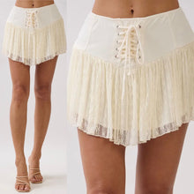 Lace Up Ruffle Mini Skirt - Cream