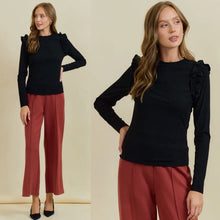 Town Shoulder Detail Long Sleeve Top - Black