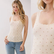 Lace Trim Tank - Cream Ditsy Rose