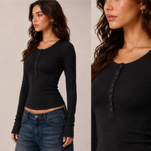 Henley Crew Long Sleeve Top - Black