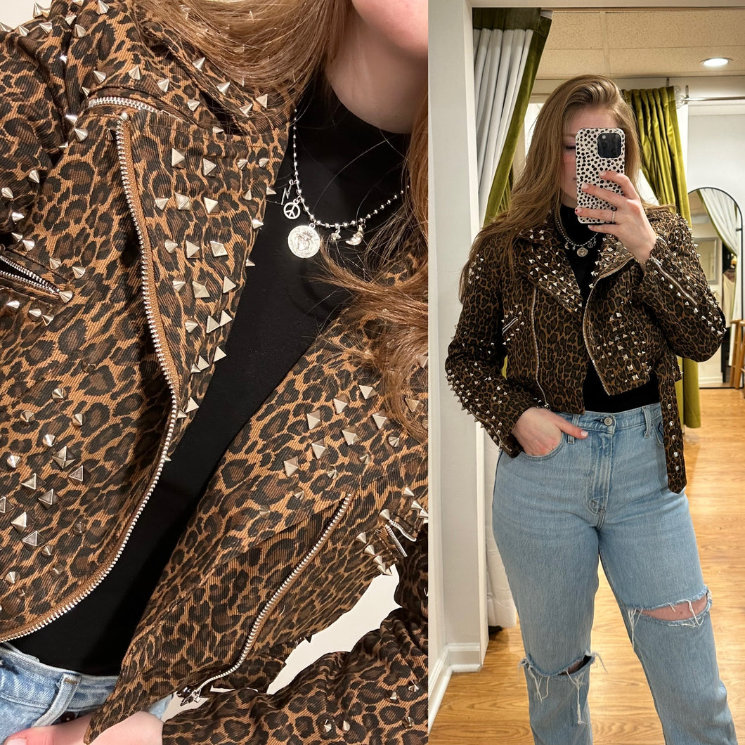 Leopard Studdes Moto Jacket