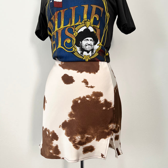 Nashville Satin Mini Skirt - Cow Print