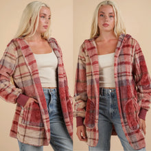 On the Go Fuzzy Hooded Jacket - Mauve Plaid