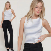 Petite Ribbed Crop Tank - White/Navy