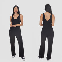 Wide Leg French Terry Jumpsuit - Black