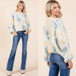 Hop To It Sweater - Ivory with Blue/Green Tie Dye