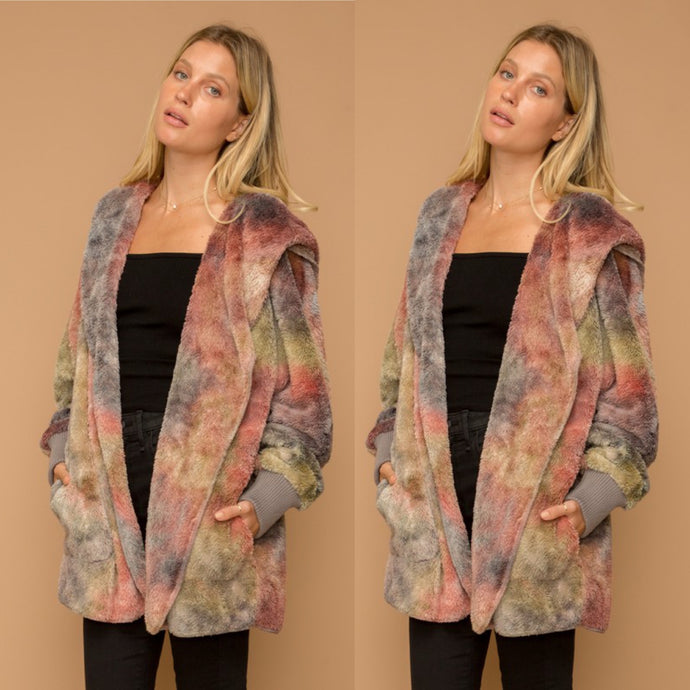 On the Go Fuzzy Open Jacket - Tie Dye