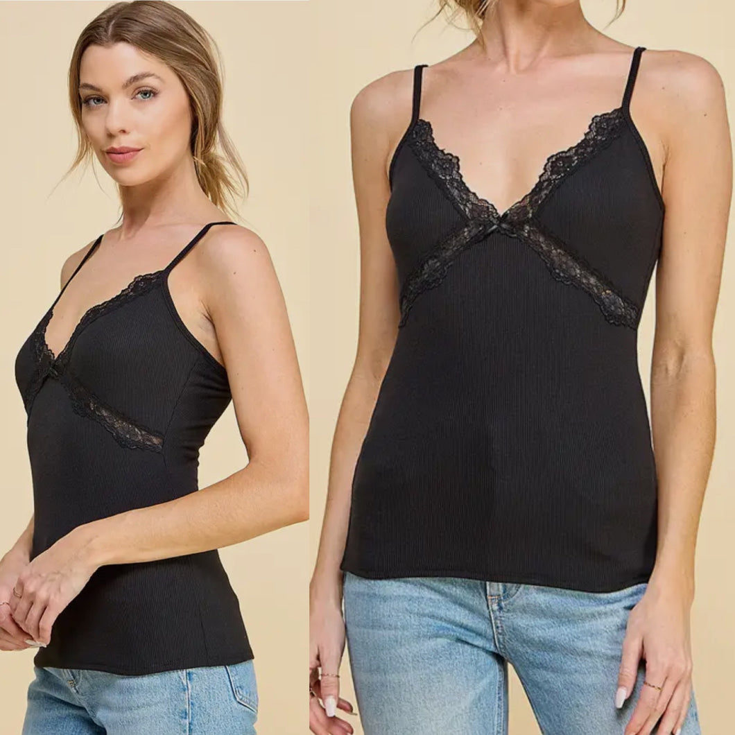 Brittany Lace Detail Tank Top - Black