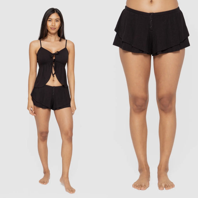 Bamboo Blend Double Ruffle Short - Black